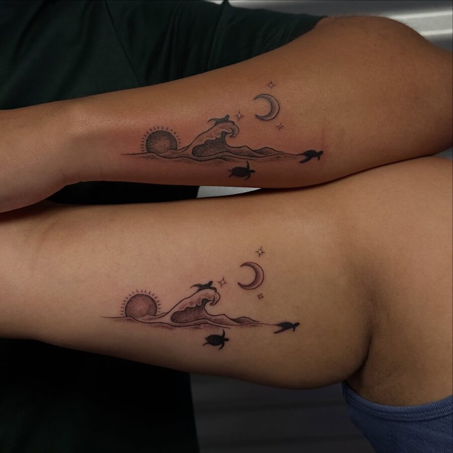 Unique mother-son tattoos featuring nature elements