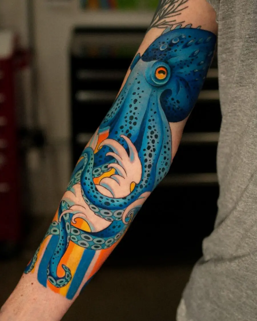 Vibrant octopus half sleeve tattoo art