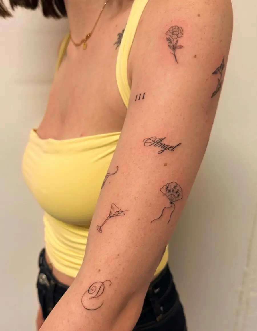 Elegant one-word tattoos with floral accents