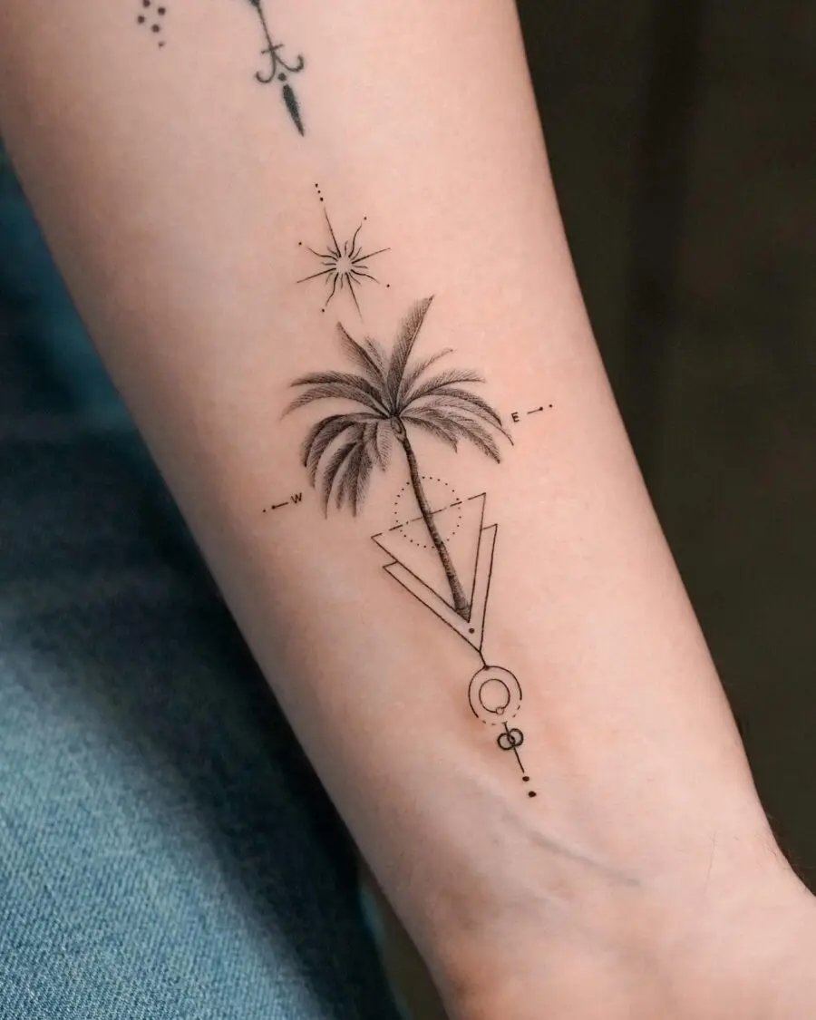 Stylish palm tree tattoo with geometric elements