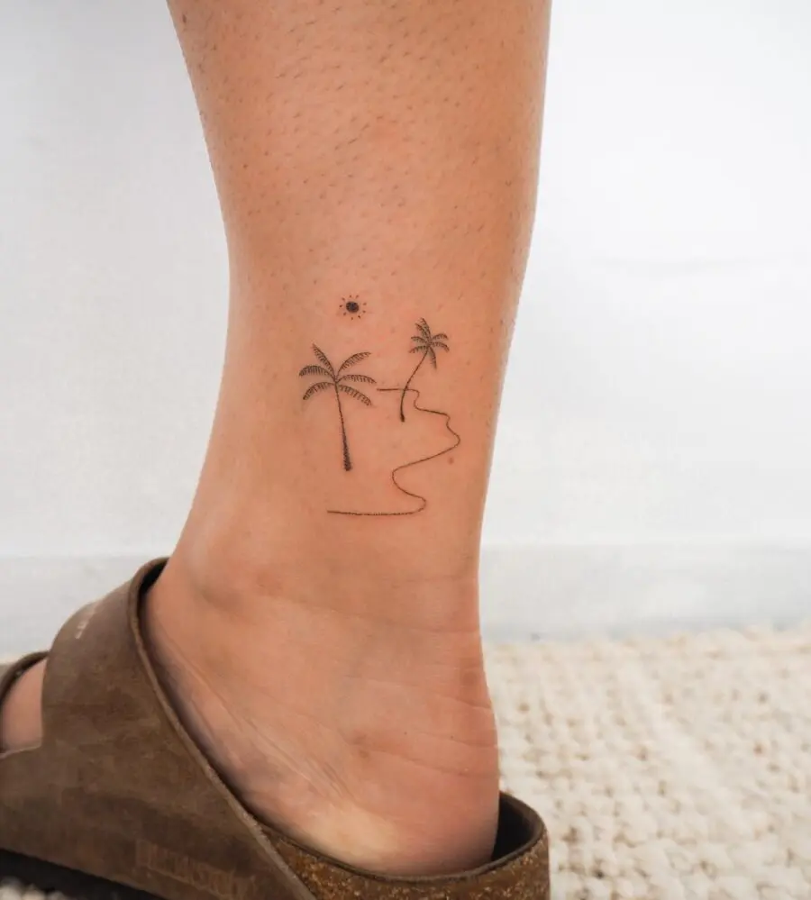 Minimalist Palm Tree Tattoo Design on Ankle