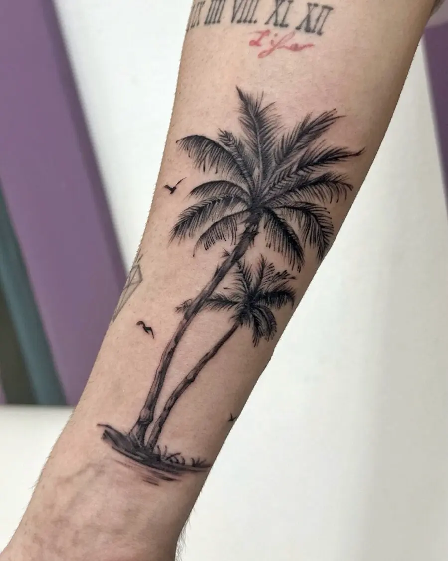 Elegant palm tree tattoo for a tropical vibe