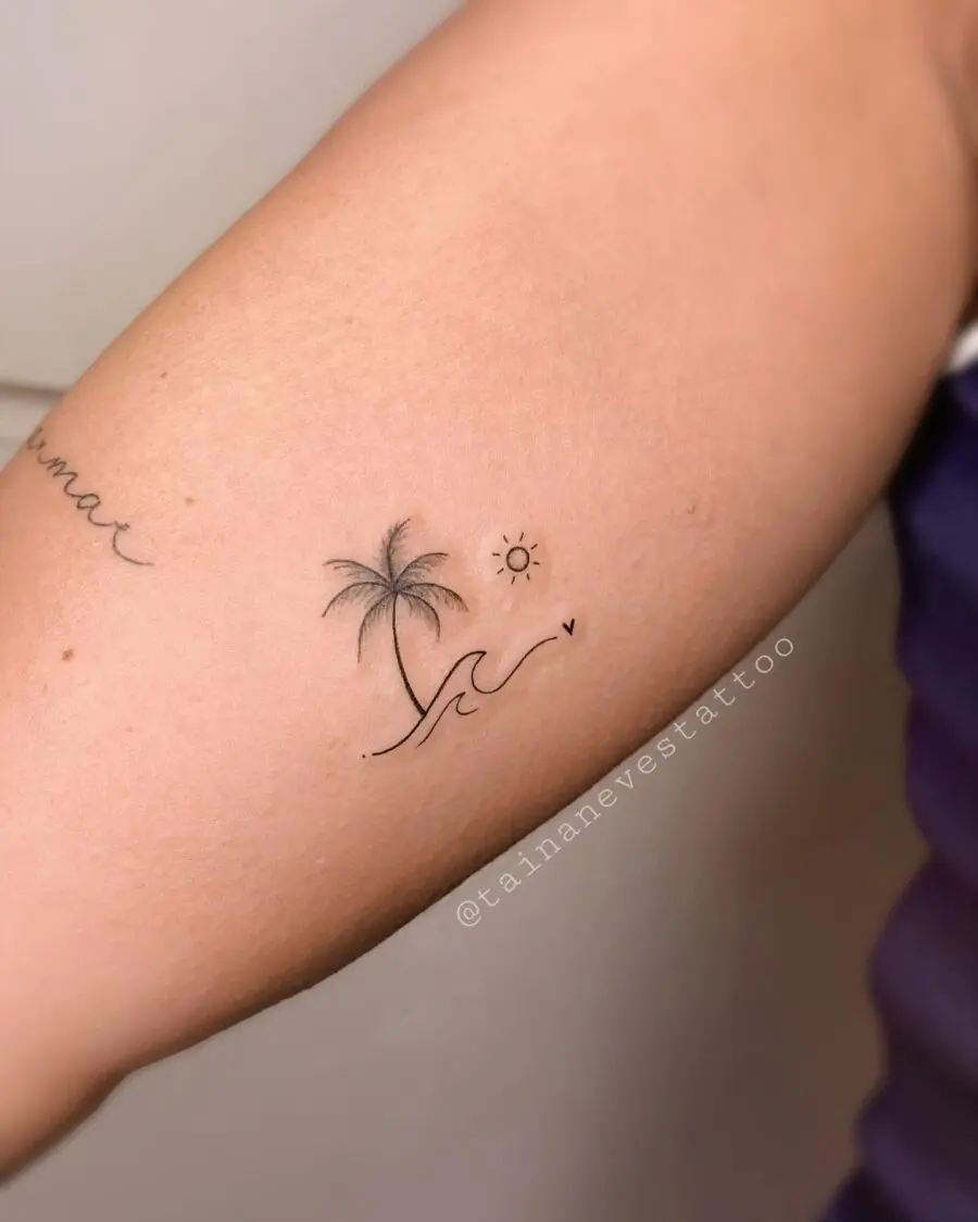 Minimalistic Palm Tree and Sun Tattoo Design