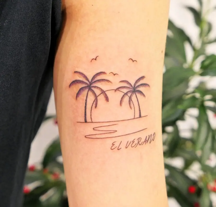 Minimalistic palm tree tattoo with serene vibes