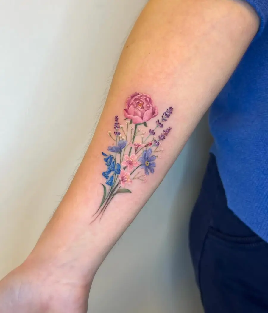 Colorful Petunia Tattoo on Forearm