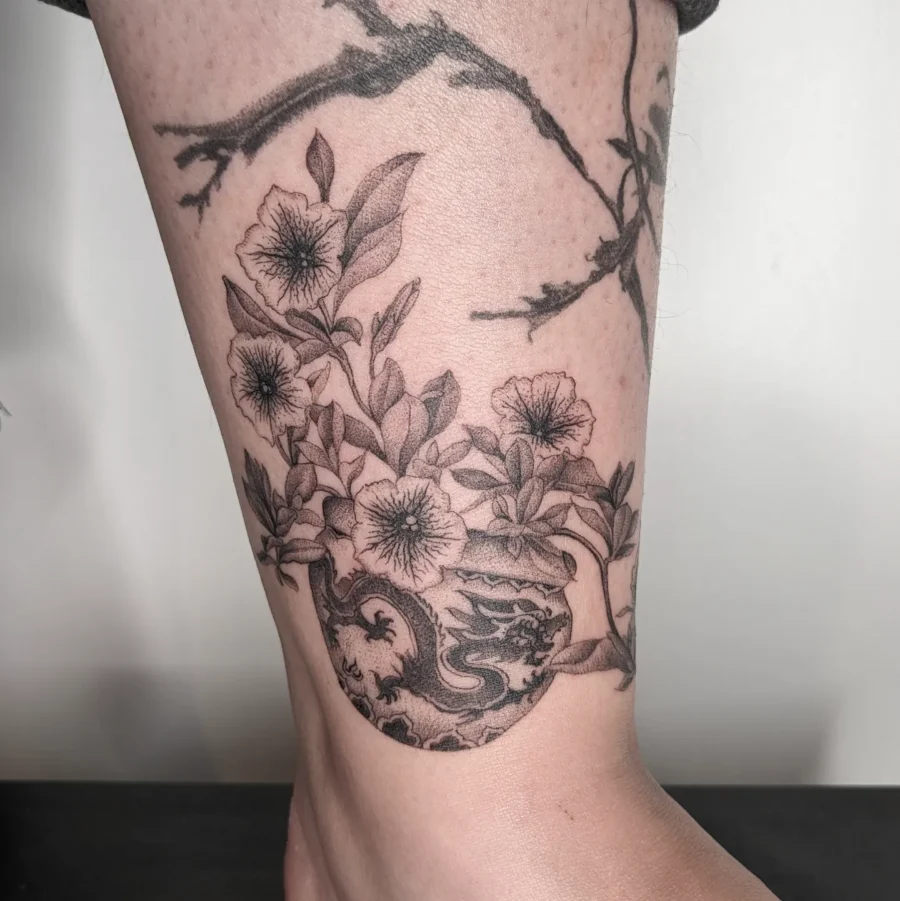 Intricate Petunia Tattoo on Ankle