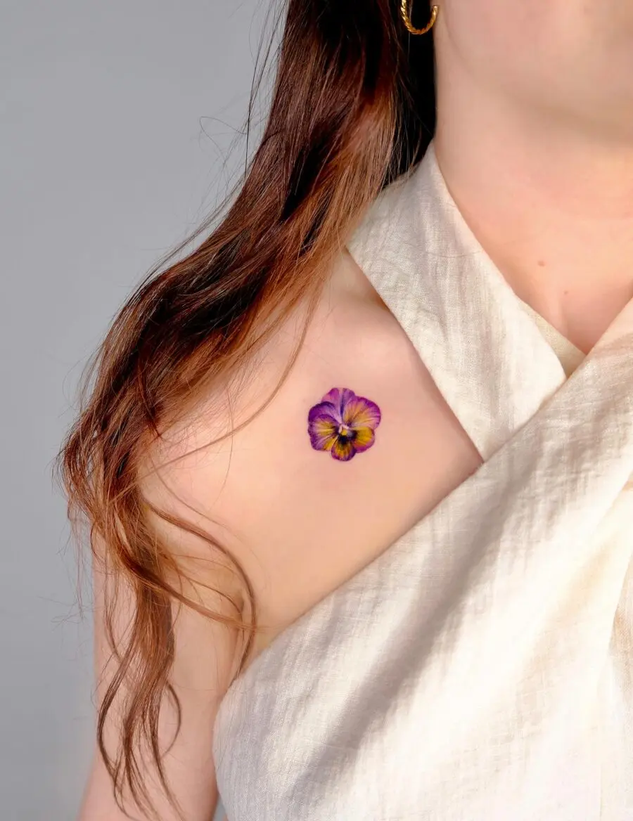 Delicate Petunia Tattoo on Woman's Shoulder