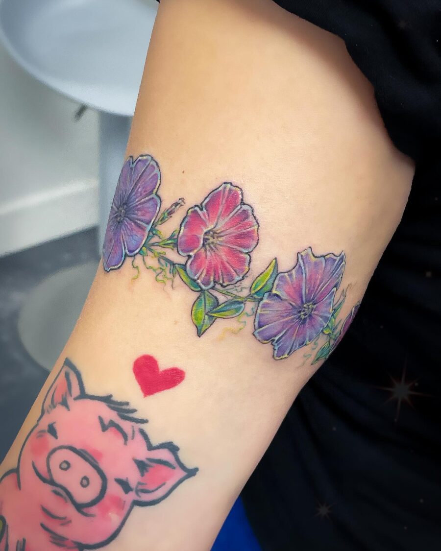 Colorful petunia tattoos with playful charm