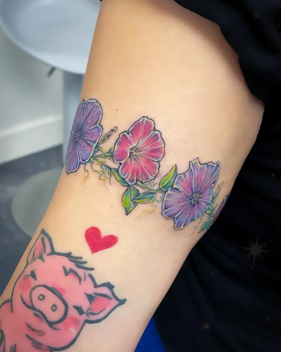 Colorful petunia tattoos with playful charm