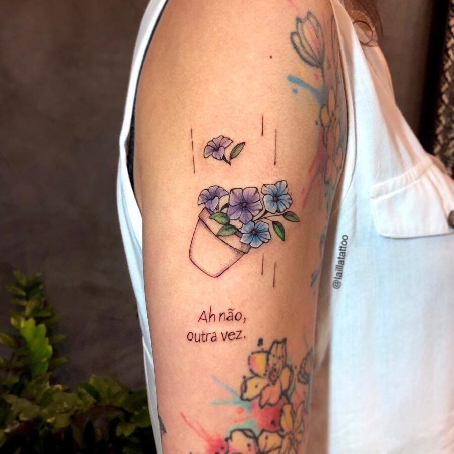 Charming petunia flowers in a potted tattoo
