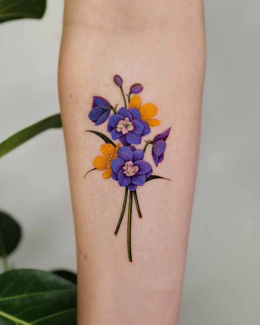 Vibrant Petunia Tattoo on Forearm