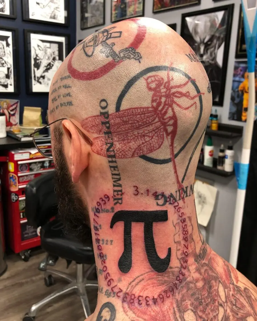 Intricate Pi Tattoo on the Back of the Head