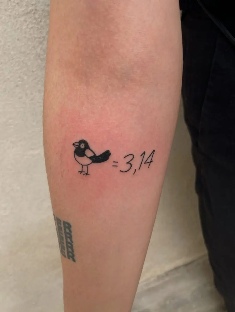 Charming bird tattoo with pi symbol