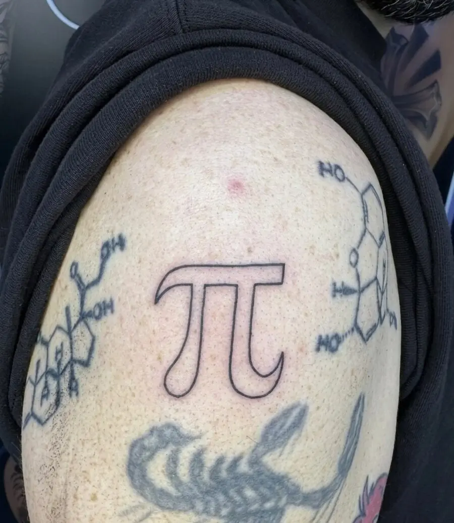 Unique pi tattoo with molecular designs