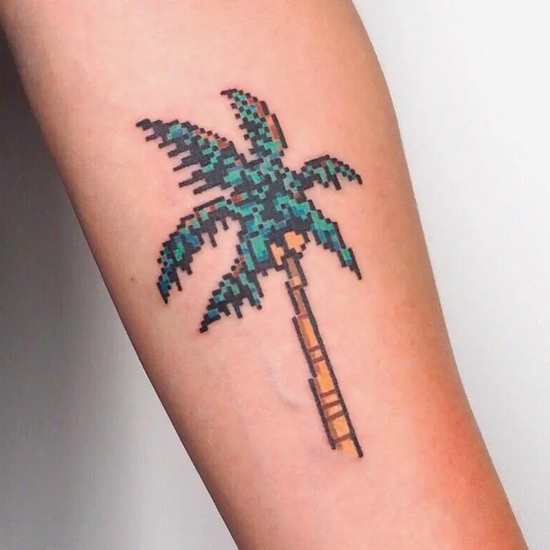 Unique pixel art palm tree tattoo design