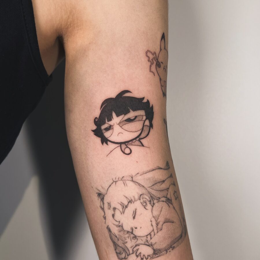 Expressive cartoon tattoos with a playful vibe
