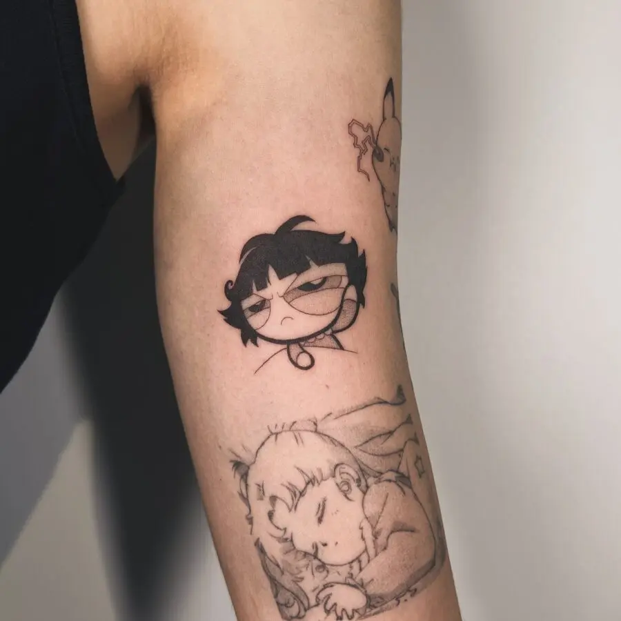 Expressive cartoon tattoos with a playful vibe