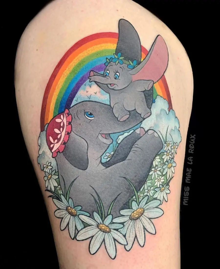 Charming rainbow baby elephant tattoo design