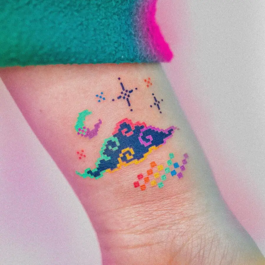 Colorful clouds and stars tattoo design inspiration