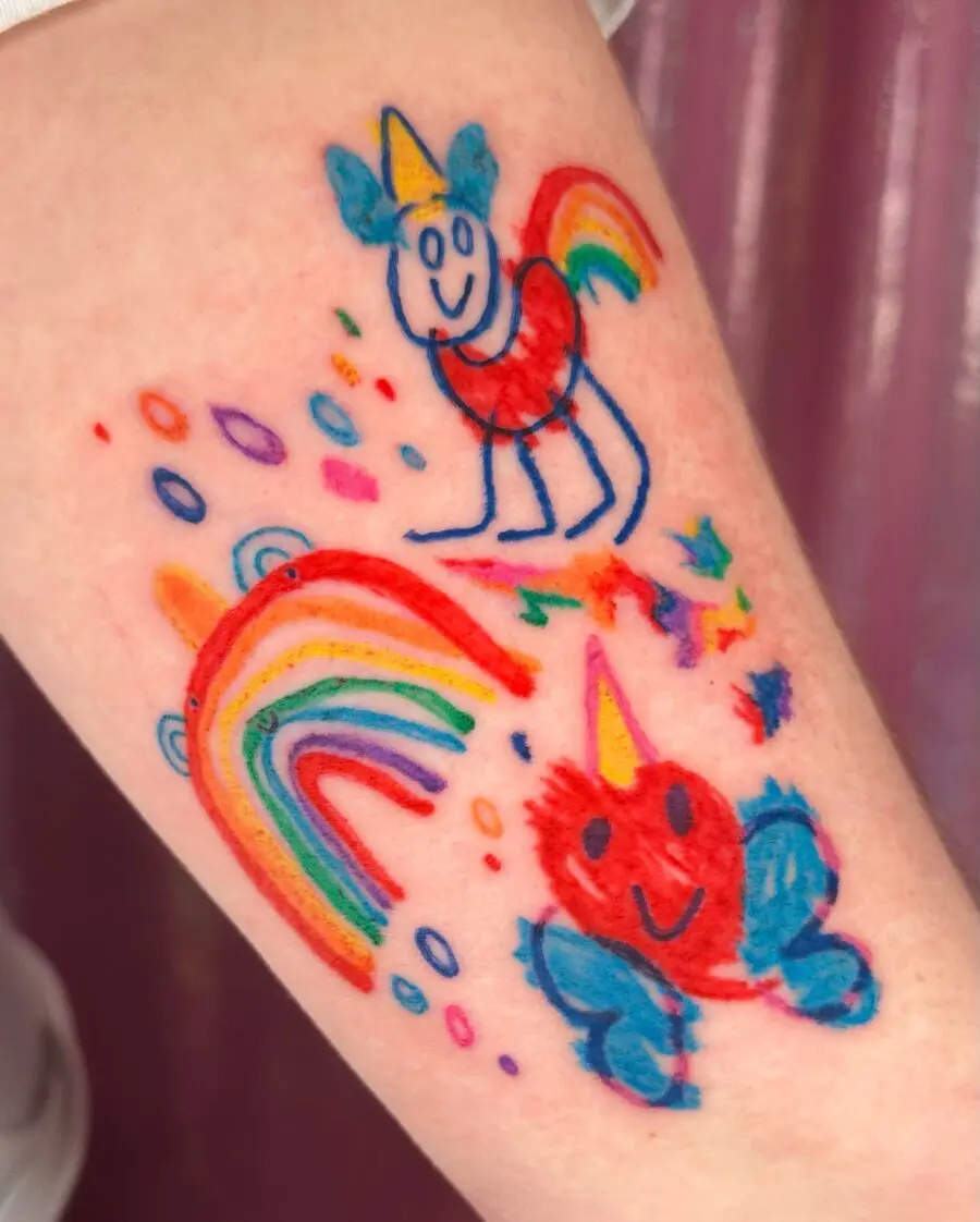 Vibrant and playful rainbow baby tattoo design