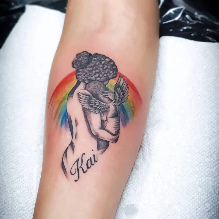 Emotive tribute through rainbow baby ink