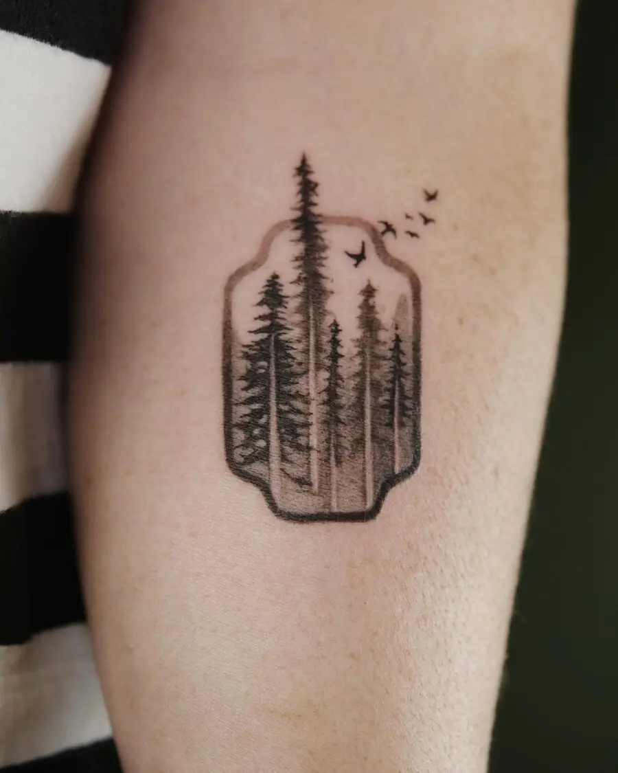 Intricate blackwork redwood tree tattoo design