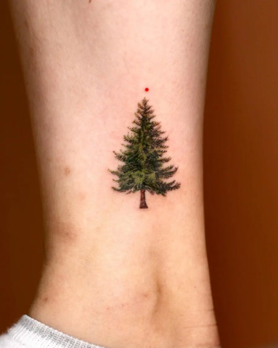Minimalist Redwood Tree Tattoo on Ankle