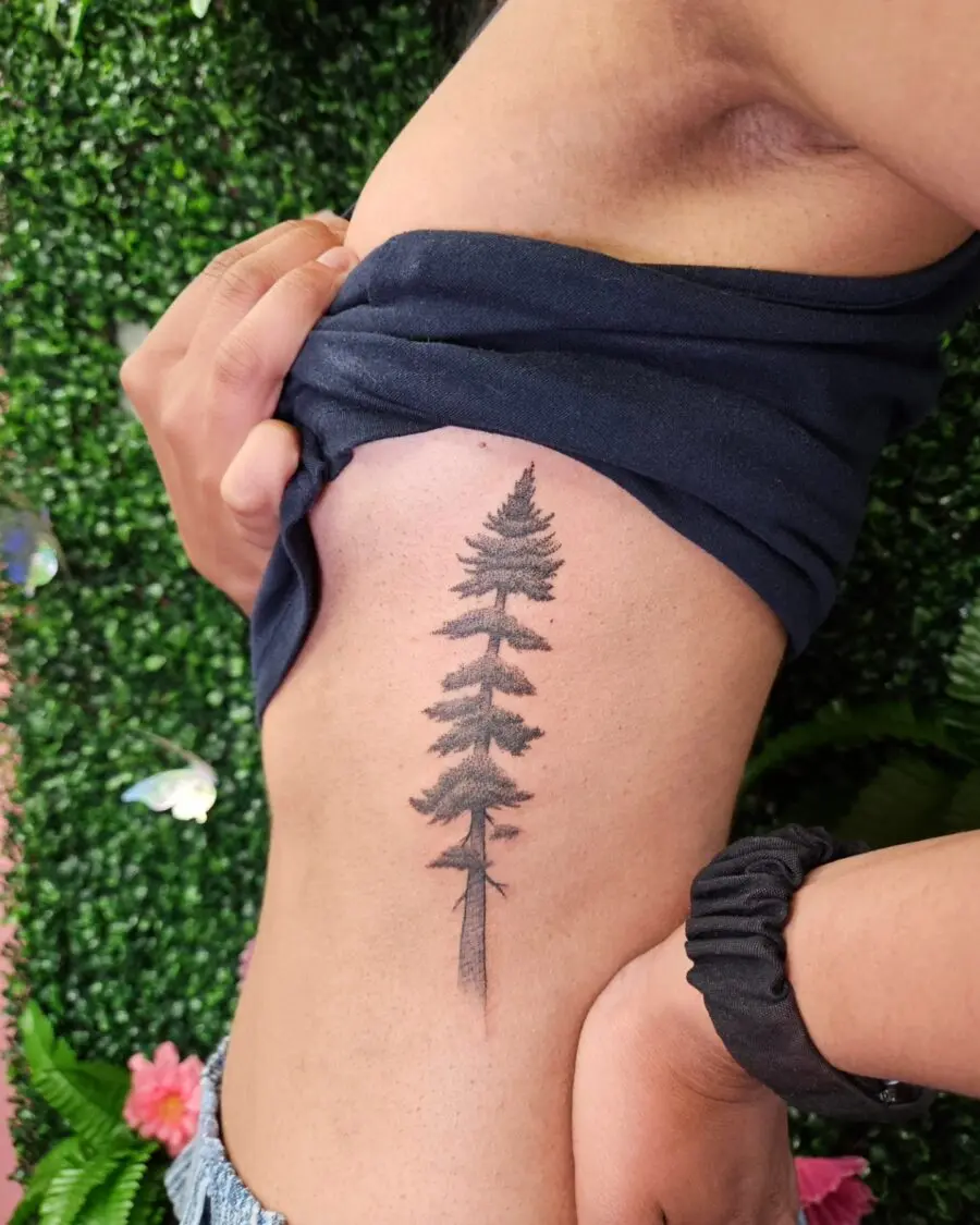 Elegant redwood tree tattoo on the side