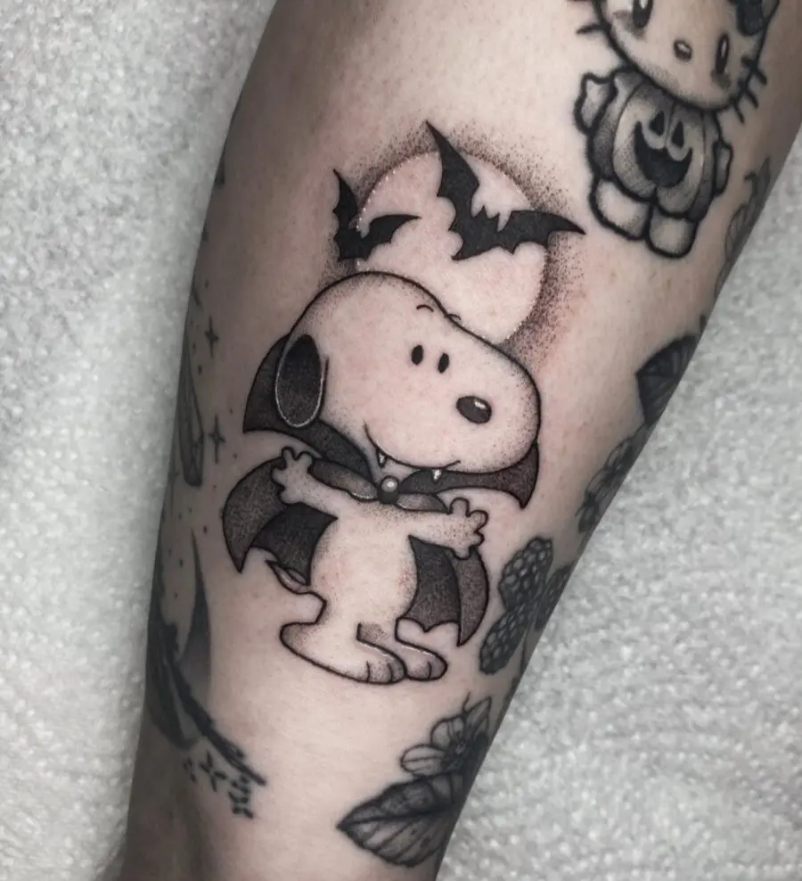 Charming Halloween Snoopy Tattoo with Bats