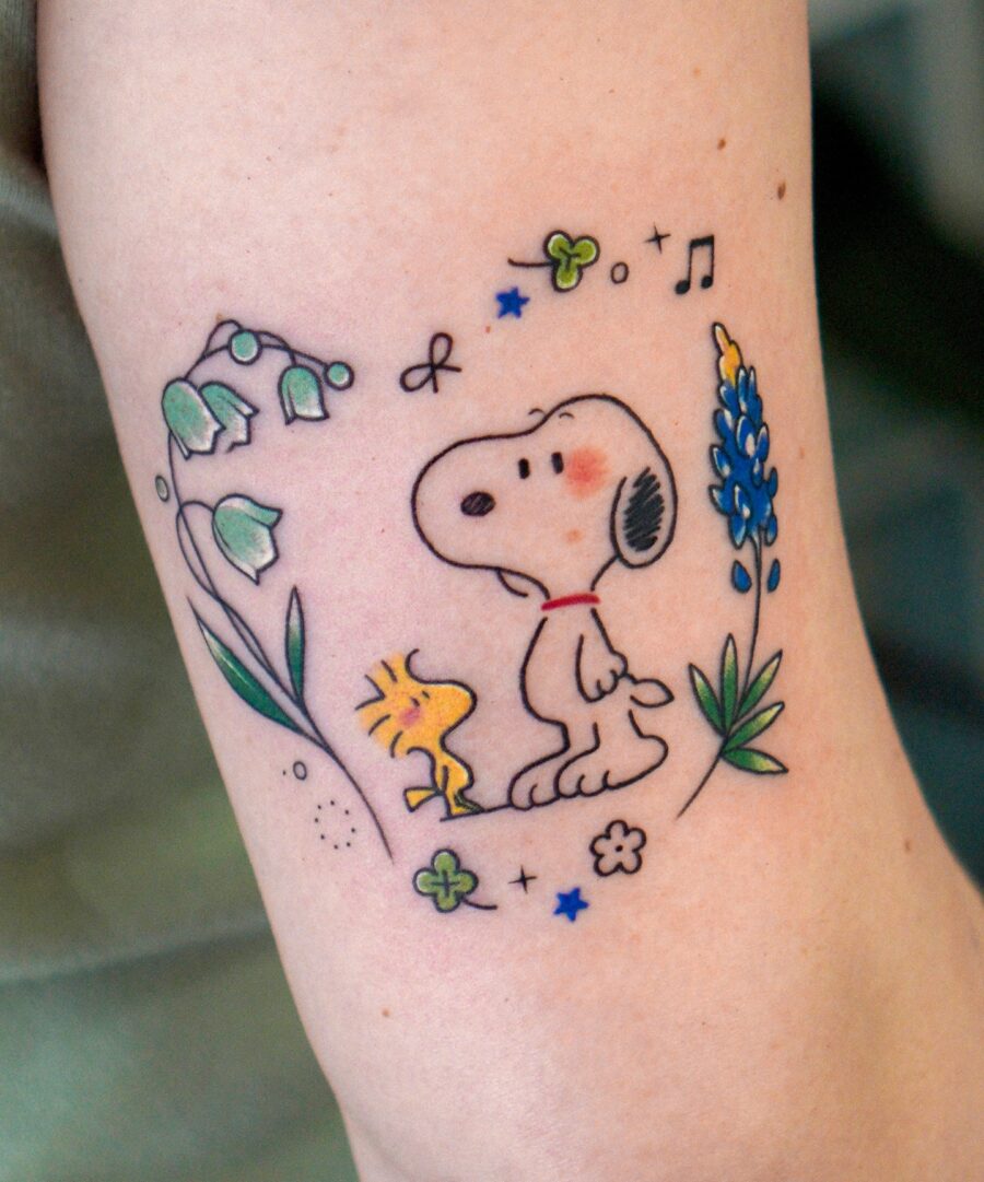 Charming Snoopy and Woodstock Tattoo Design