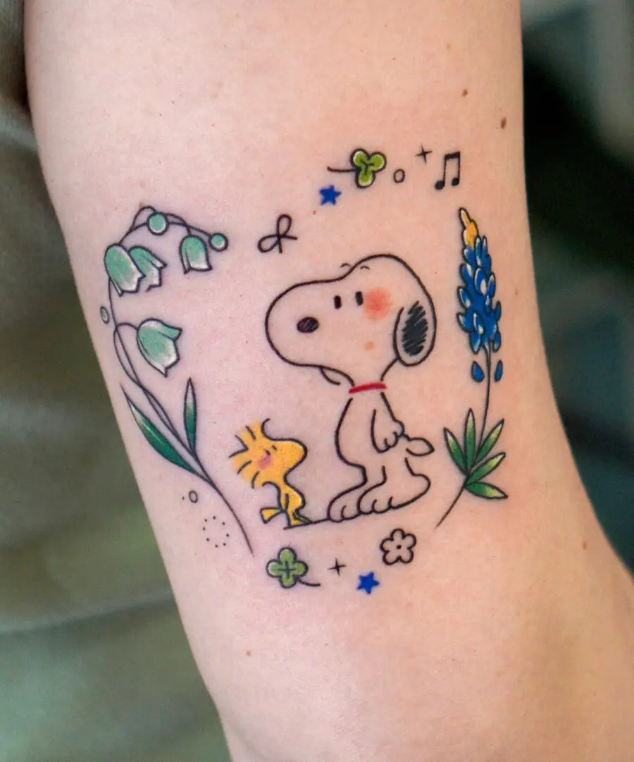 Charming Snoopy and Woodstock Tattoo Design