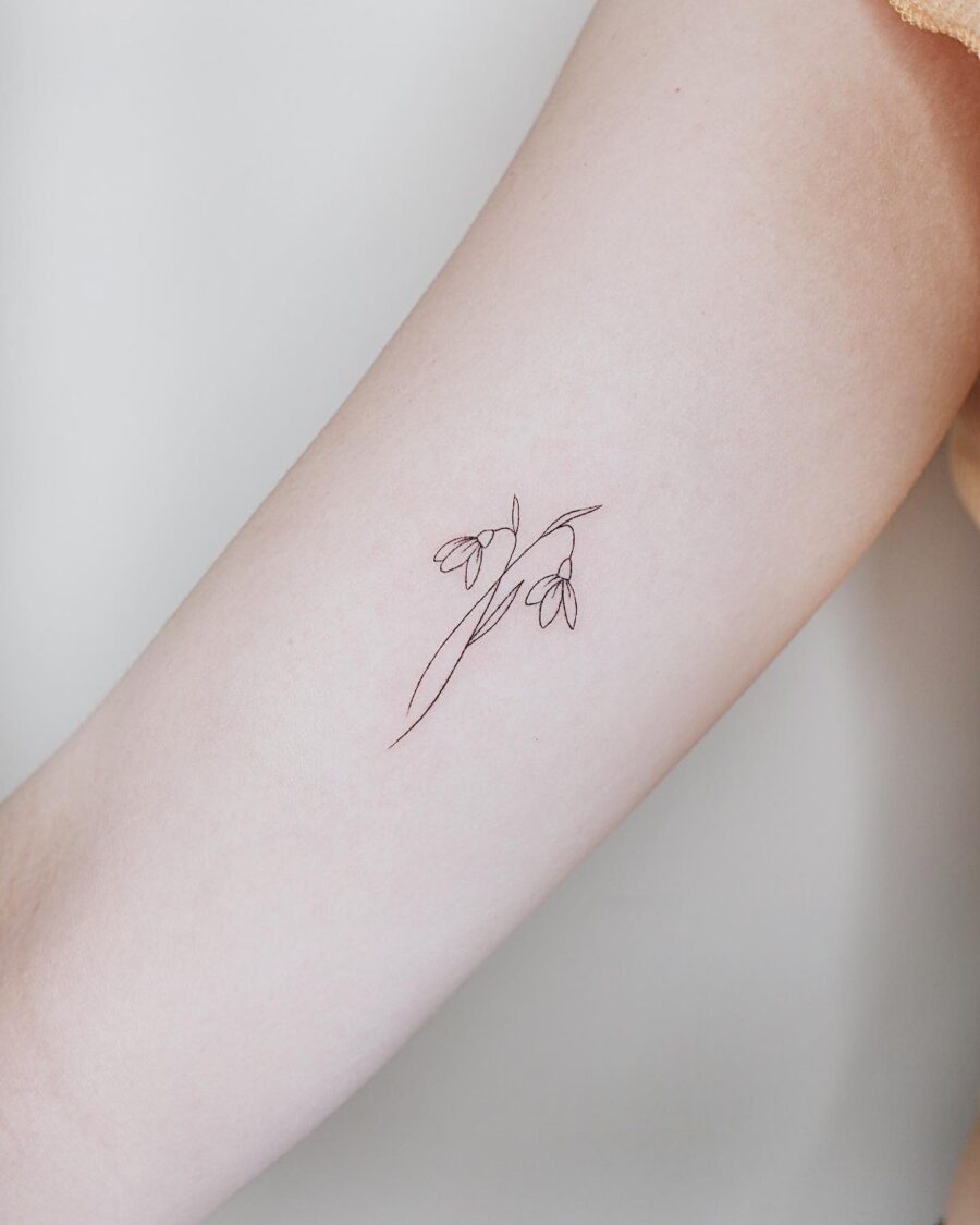 Elegant Minimalist Snowdrop Flower Tattoo Design