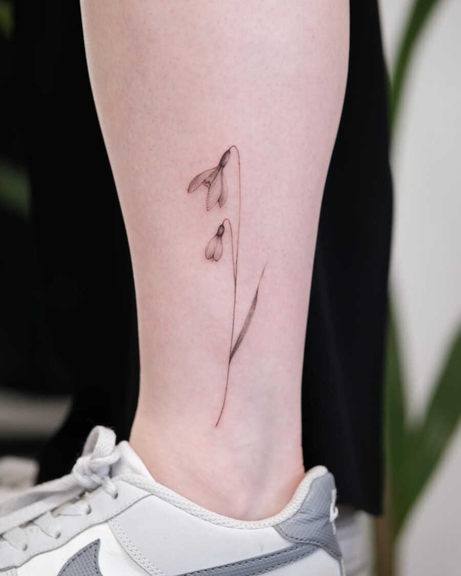 Minimalistic Snowdrop Flower Tattoo Inspiration