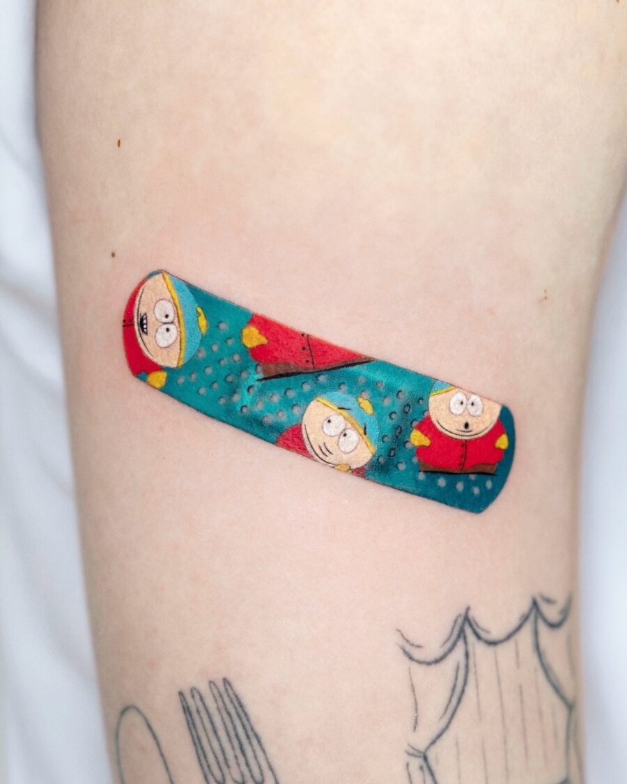 Vibrant South Park Band-Aid Cartoon Tattoo