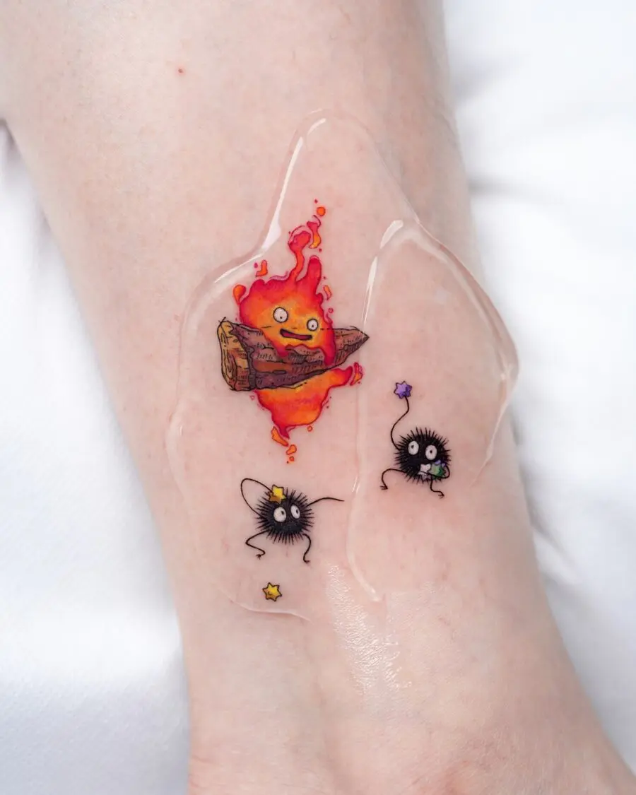 Whimsical spirits from Spirited Away adorning skin