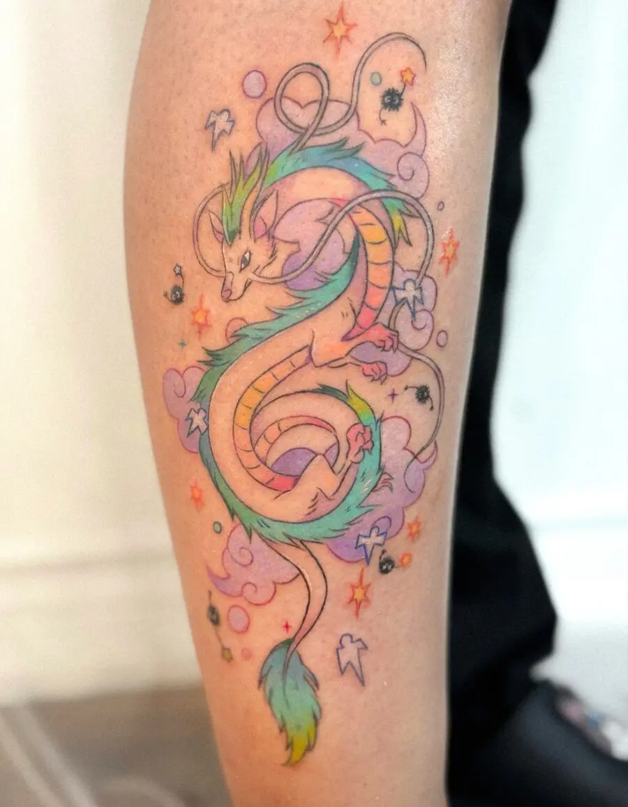 Vibrant Spirited Away Dragon Tattoo Design