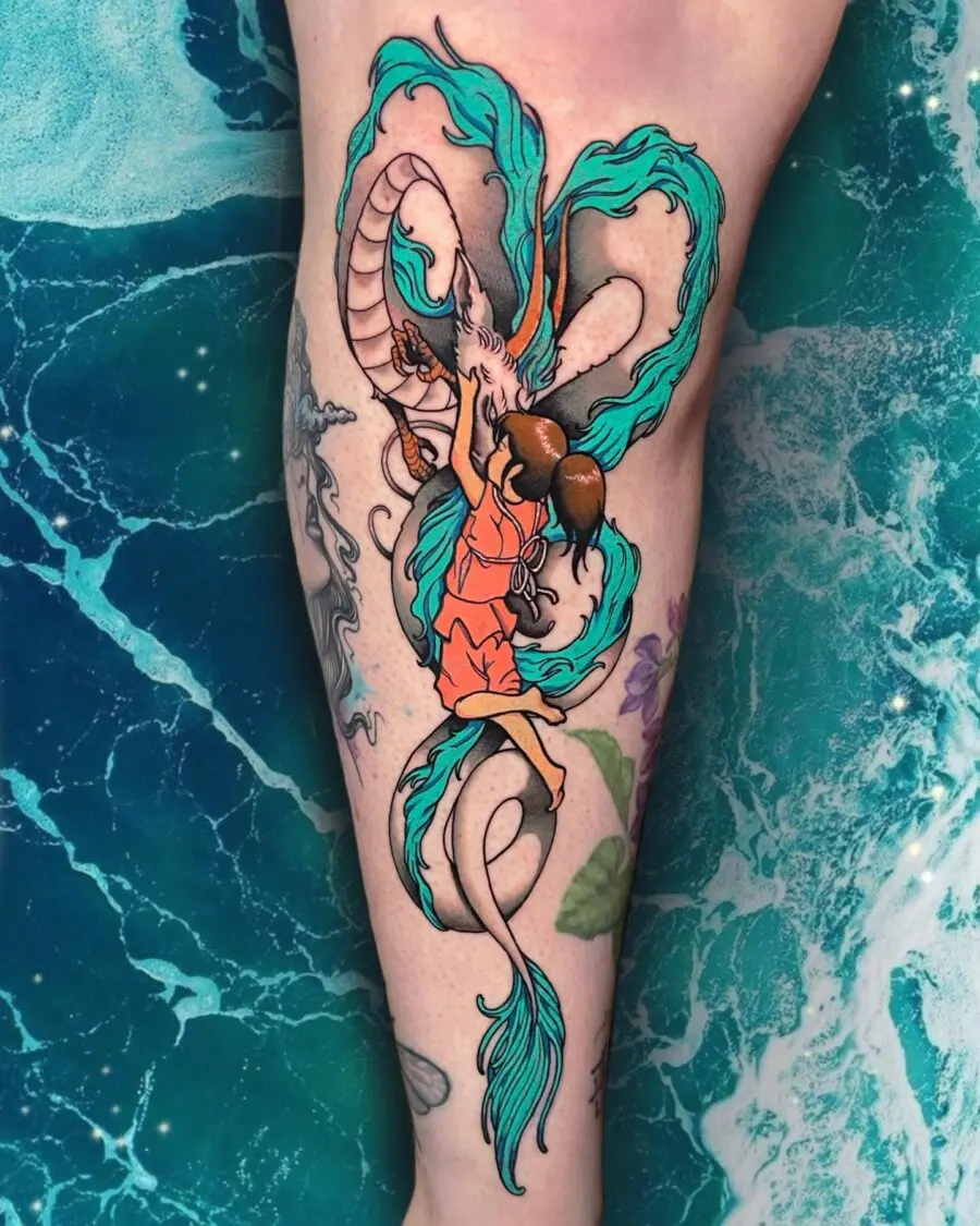 Stunning Haku tattoo inspired by Spirited Away