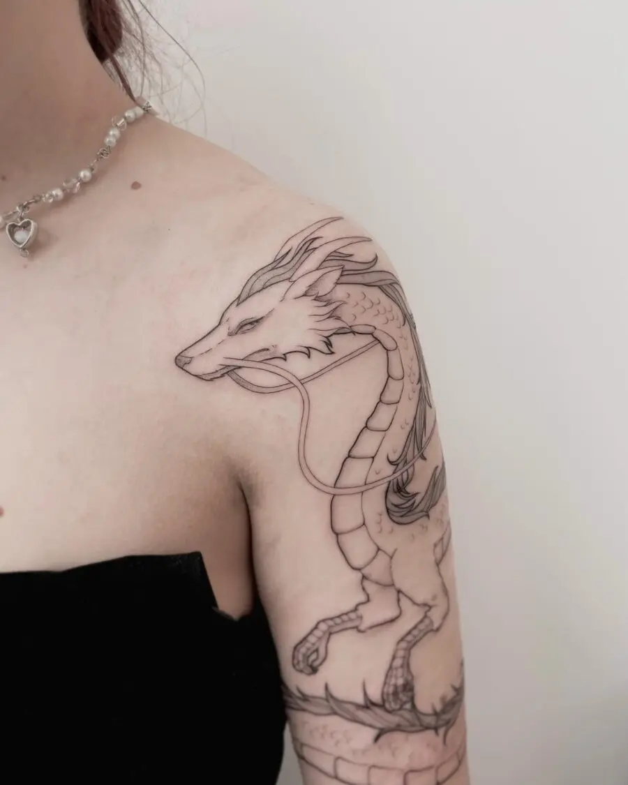 Elegant dragon tattoo from Spirited Away
