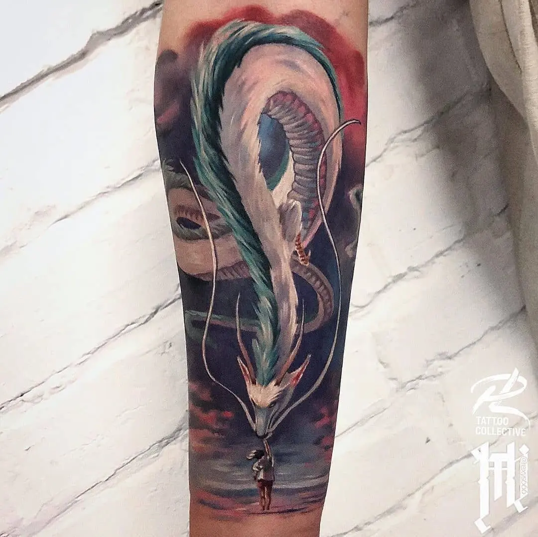 Elegant dragon from Spirited Away tattoo art
