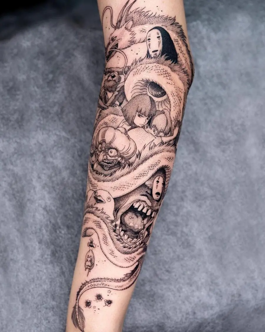 Stunning Spirited Away Full Sleeve Tattoo Design