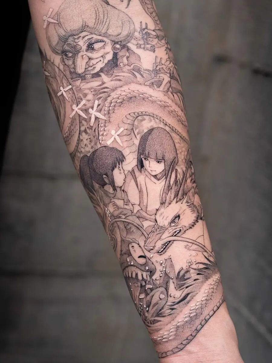 Intricate Spirited Away Universe Ink Design