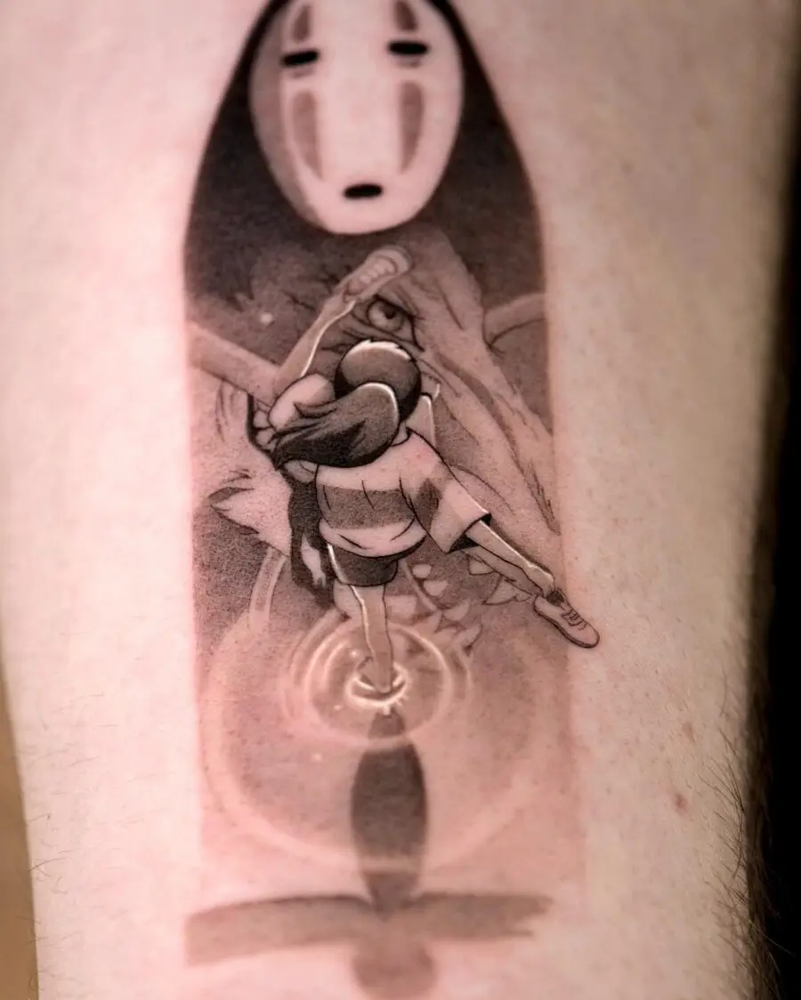 Elegant Spirited Away Tattoo Featuring No-Face