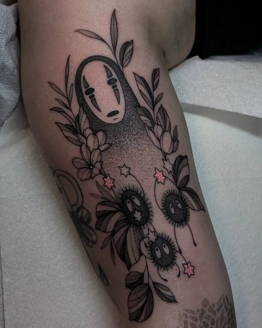 Charming No-Face and Soot Sprites Tattoo Design
