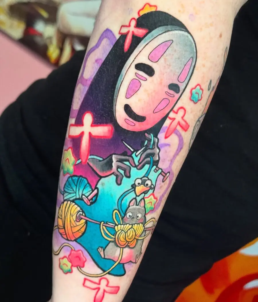 No Face amidst vibrant Spirited Away elements