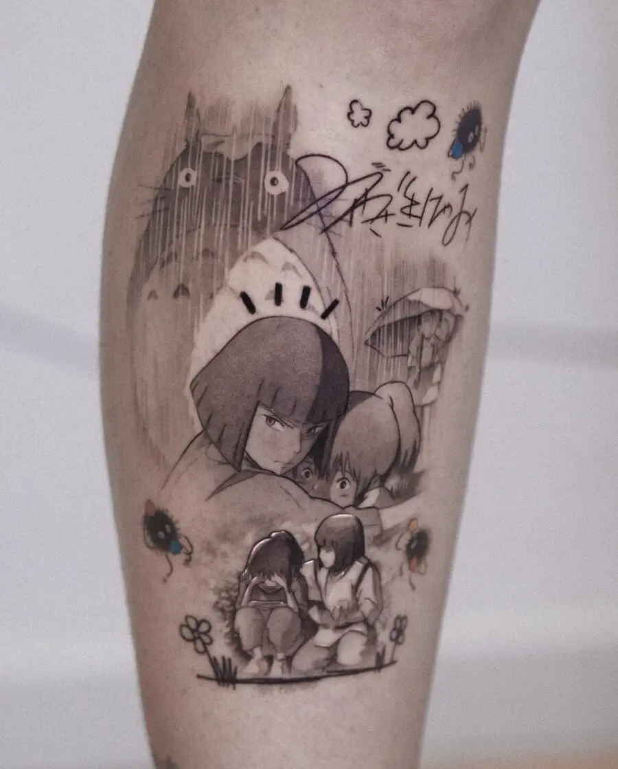 Intricate Spirited Away Tattoo with Chihiro and Haku