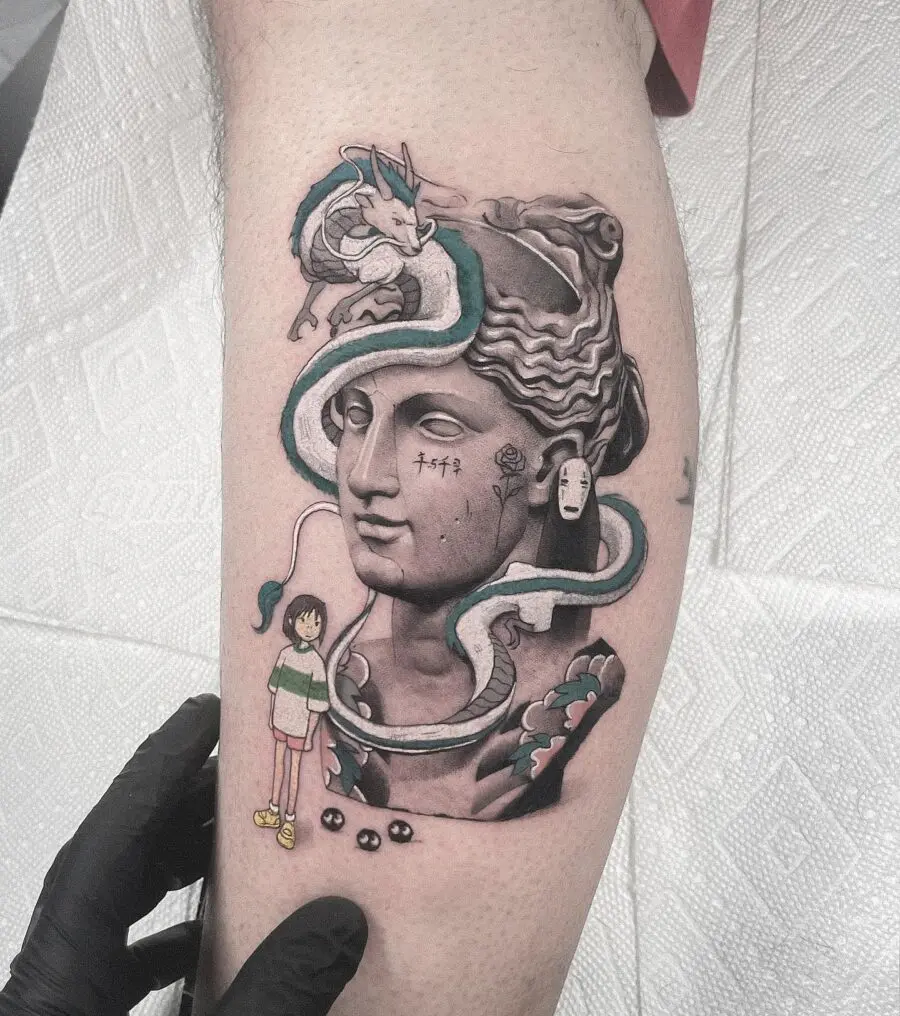 Vibrant Spirited Away Tattoo with Iconic Characters