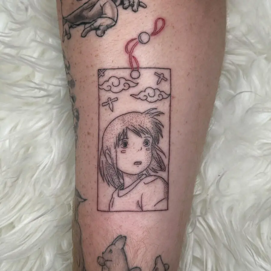 Intricate tattoo of Chihiro from Spirited Away