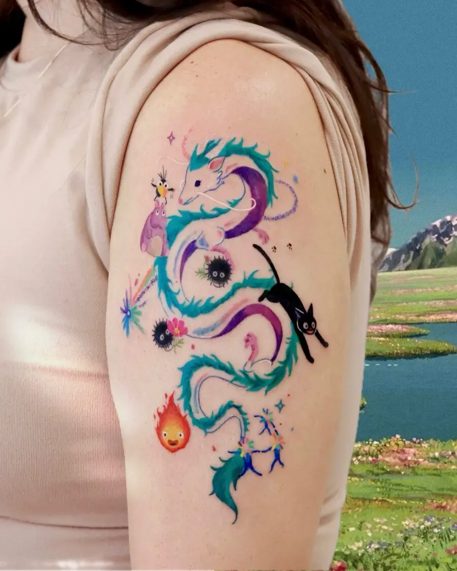 Vivid Spirited Away Creature Tattoo Design