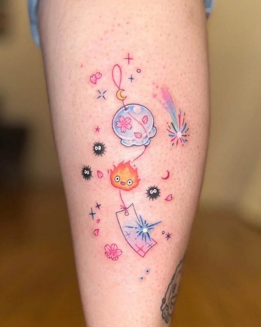 Whimsical Spirited Away Tattoo with Magical Elements