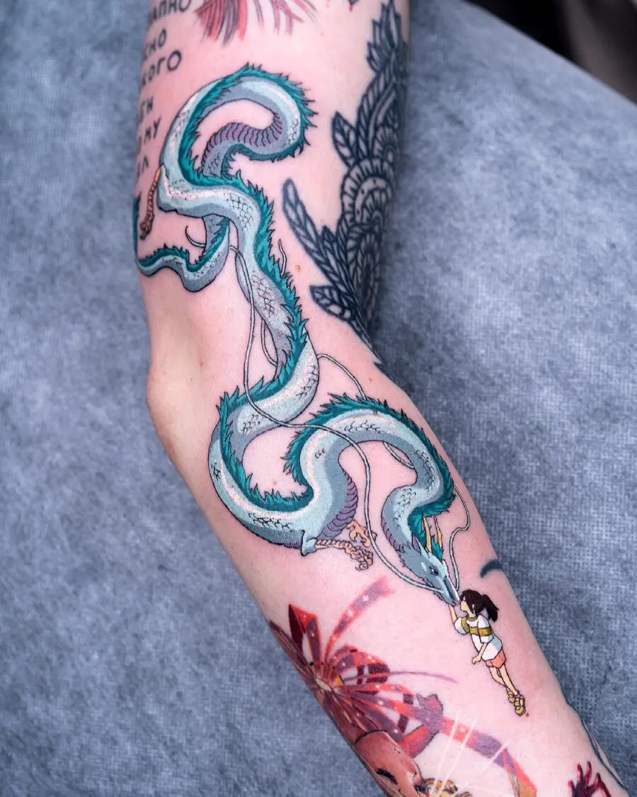Enchanting Spirited Away Tattoo Featuring a Dragon